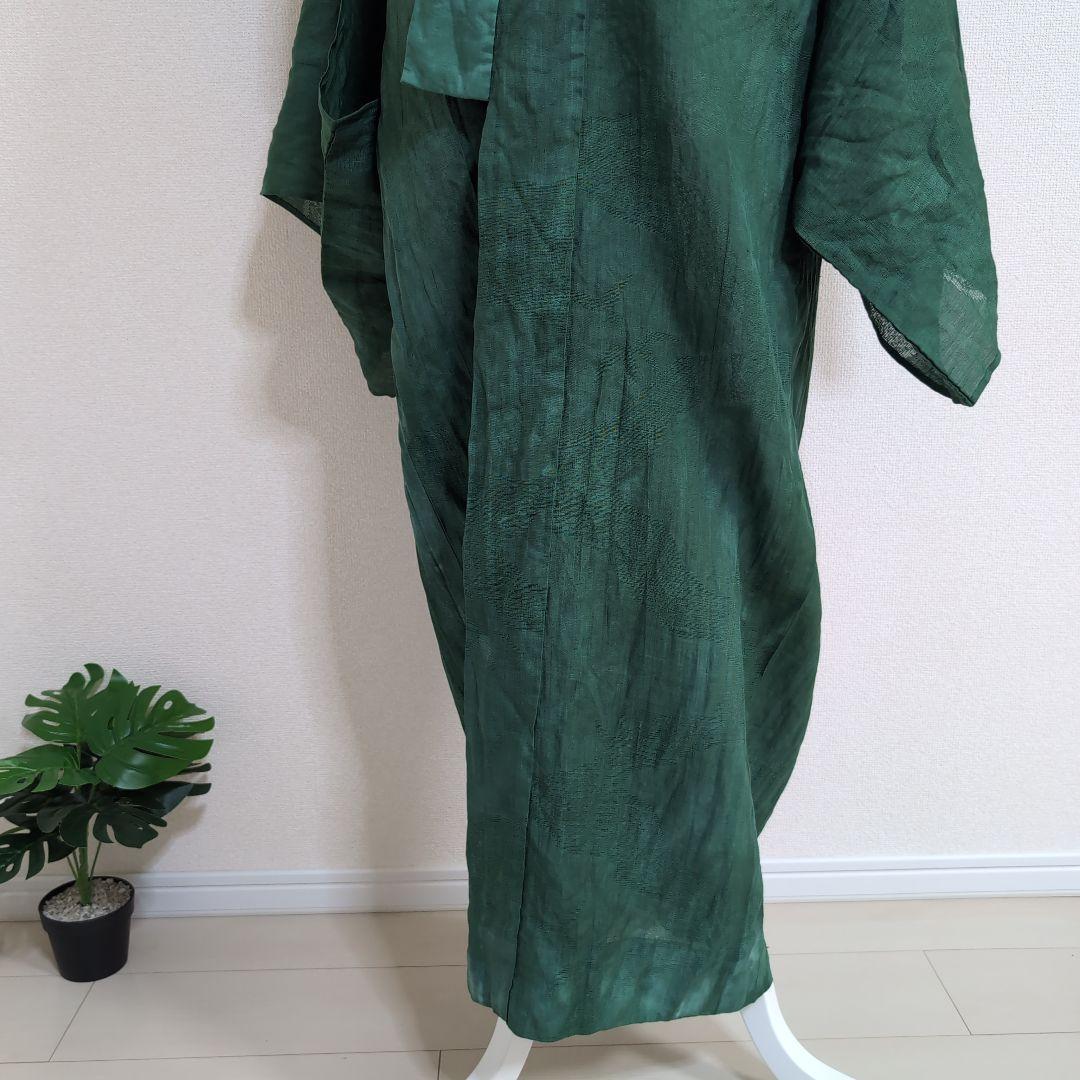 本麻　洗える長襦袢　カラー襦袢　フォレストグリーン　緑　リサイクル　ka1