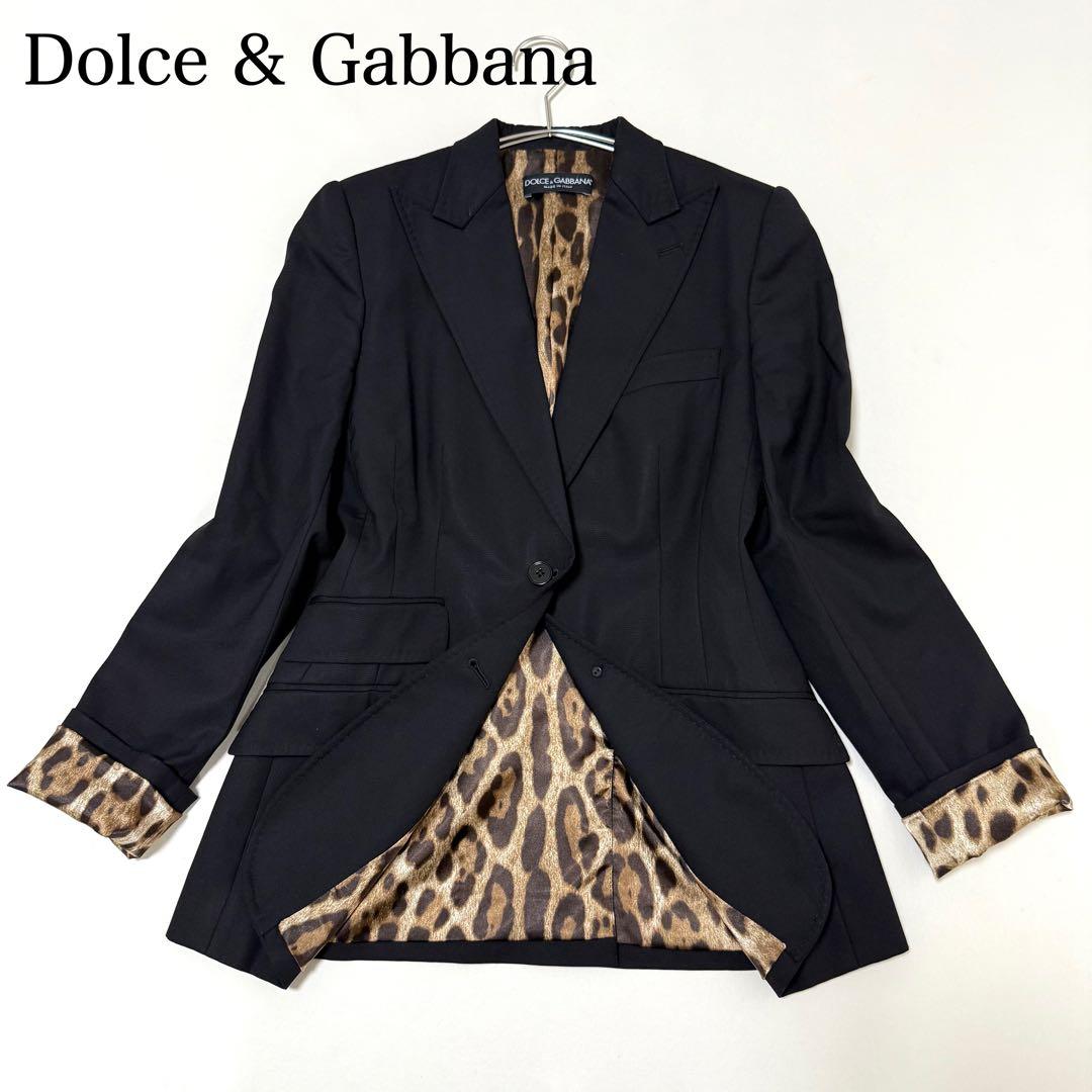 【ドルチェ＆ガッバーナ】レオパード柄テーラードジャケット（M）ブラック　シェイプ