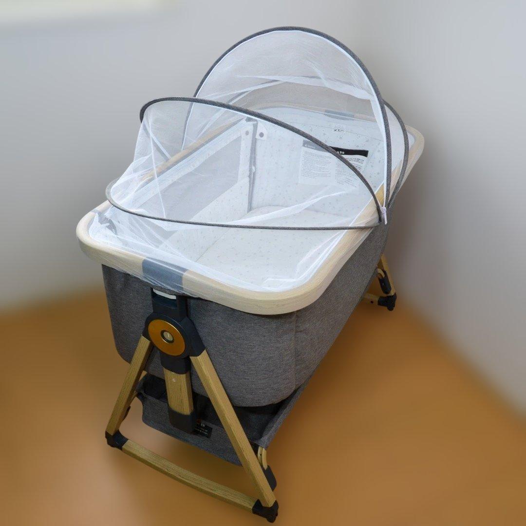【美品】HZDMJベビーベッド添い寝折りたたみ ハイローベッドグレー