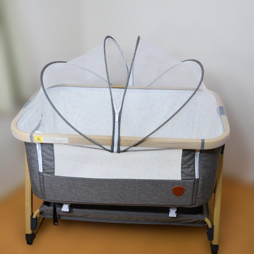 【美品】HZDMJベビーベッド添い寝折りたたみ ハイローベッドグレー