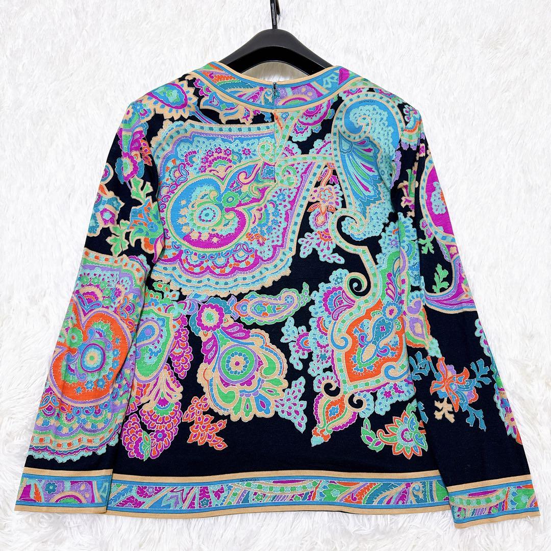 レオナール　カットソー　大きいサイズLL ペイズリー　トリム　ブラック　シルク混