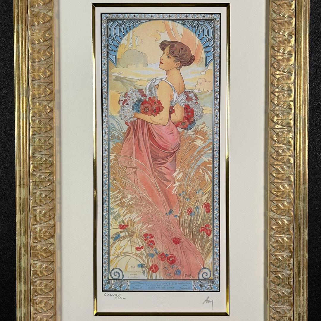 美品 アルフォンス・ミュシャ「四季・夏」リトグラフ 摺師サイン入り 豪華額装