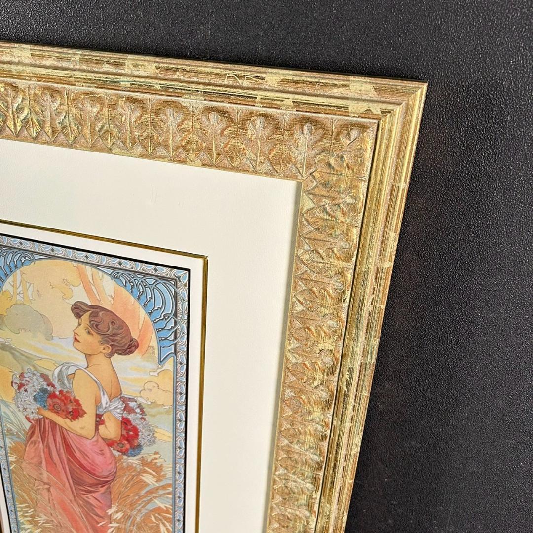 美品 アルフォンス・ミュシャ「四季・夏」リトグラフ 摺師サイン入り 豪華額装