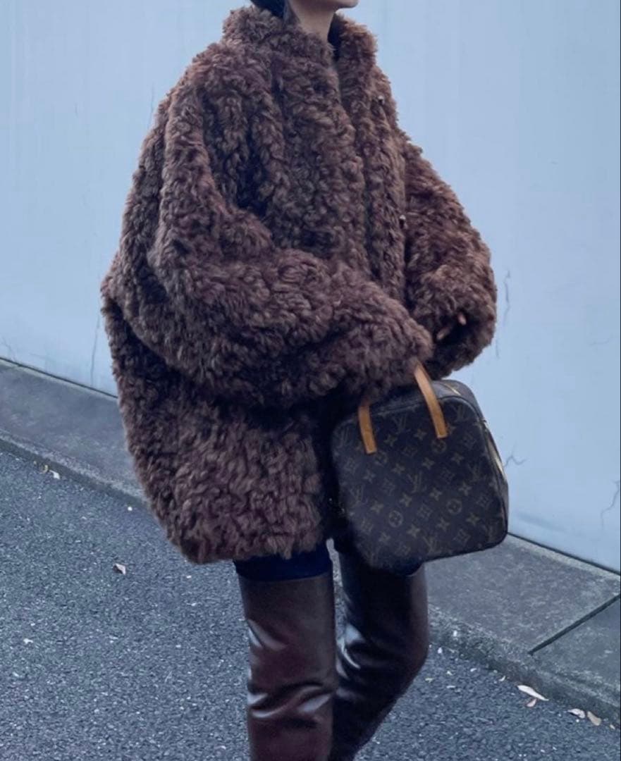 CLANE CURL FUR SHORT COAT ブラウン