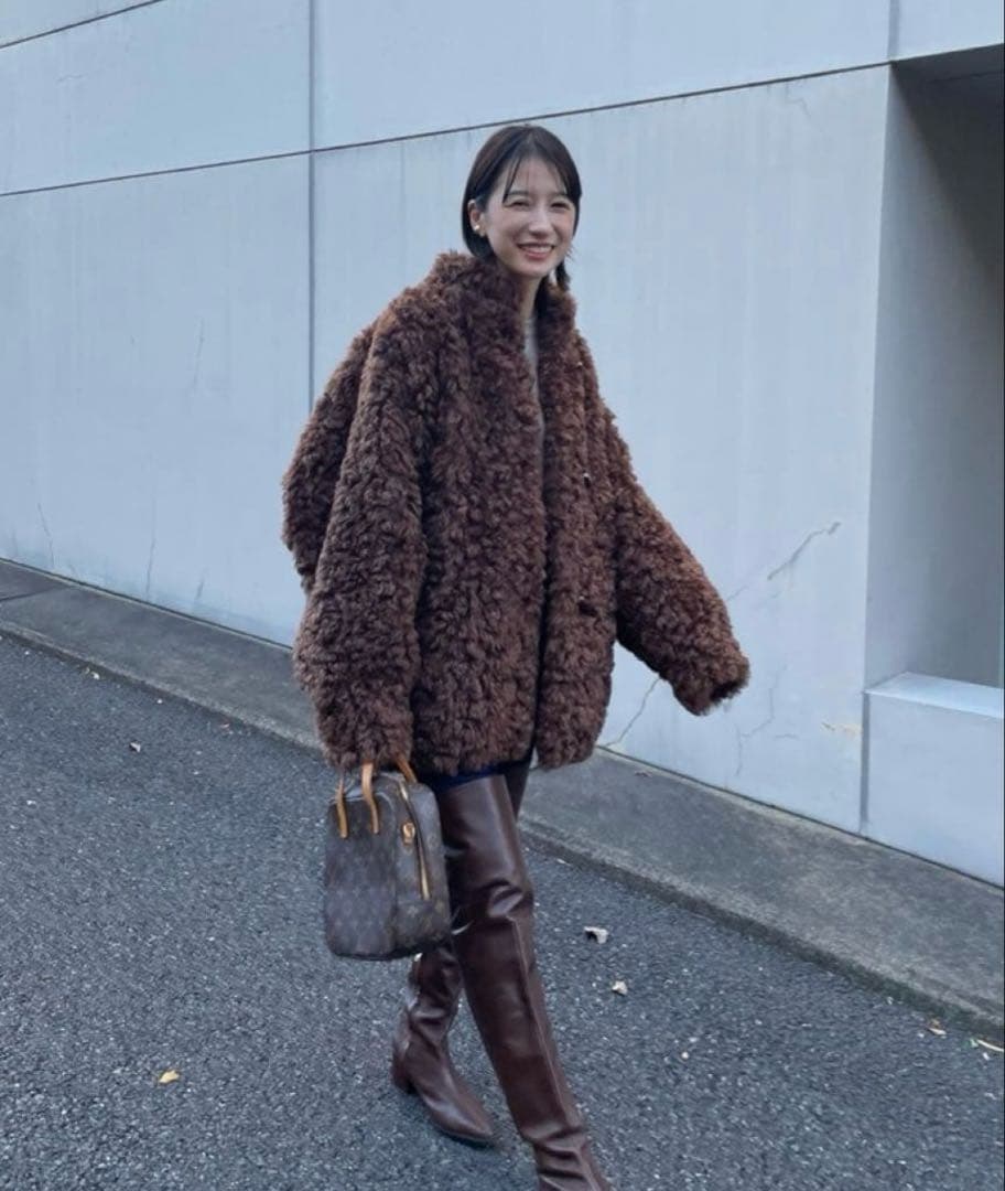 CLANE CURL FUR SHORT COAT ブラウン