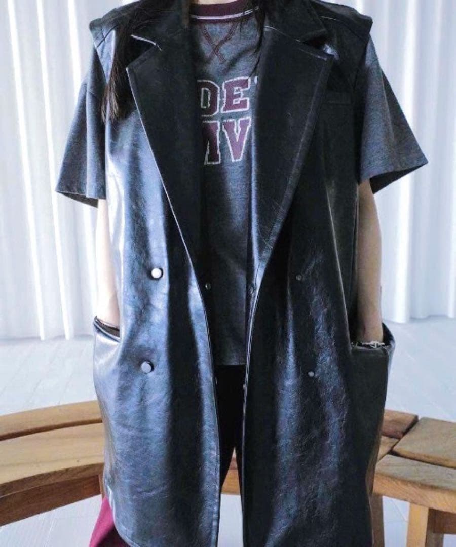 Ameri CRASH FAKE LEATHER N/S JACKET タグ付き