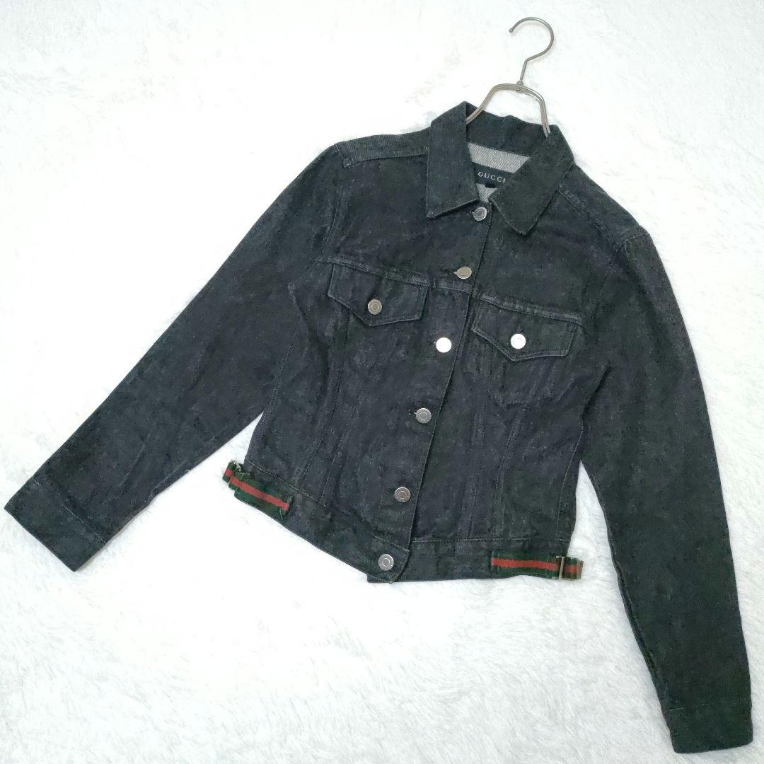 希少デザイン GUCCI Ｇジャン シェリーライン ブラック デニム イタリア製