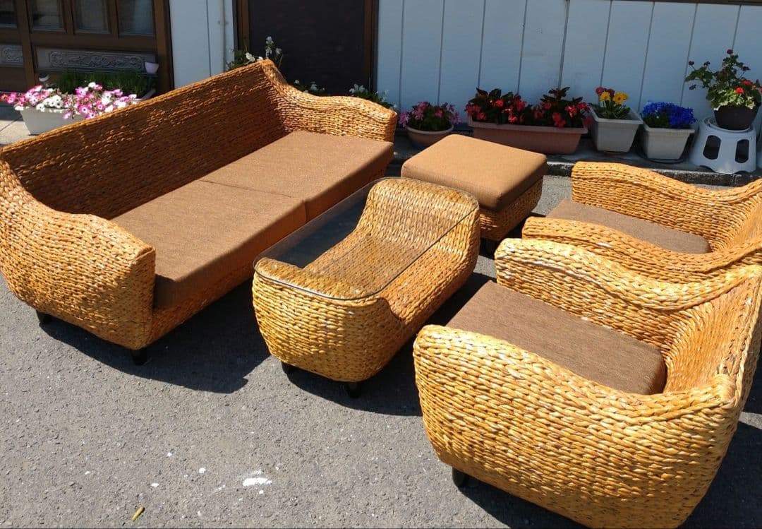 1人掛けソファ　バリ風 ウォーターヒヤシンス　バルコニー