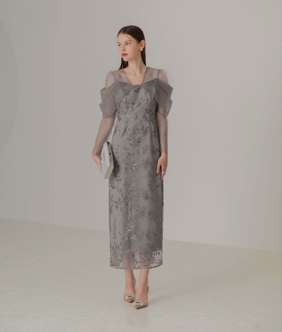 【LEJA】チュールロングスリーブリーフIラインドレスワンピース