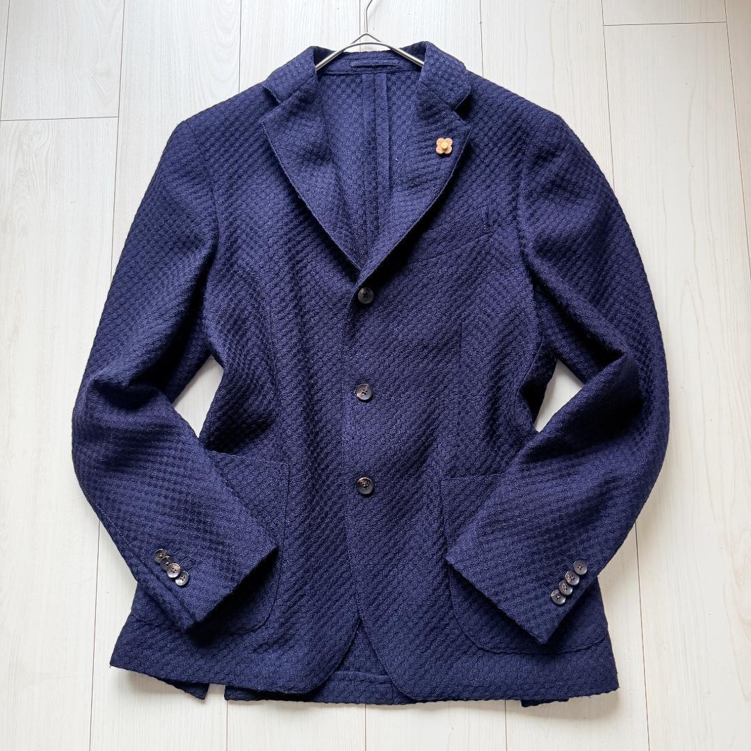 美品✨ラルディーニ　ニットジャケット　ハニカム織　ウール　ブートニエール