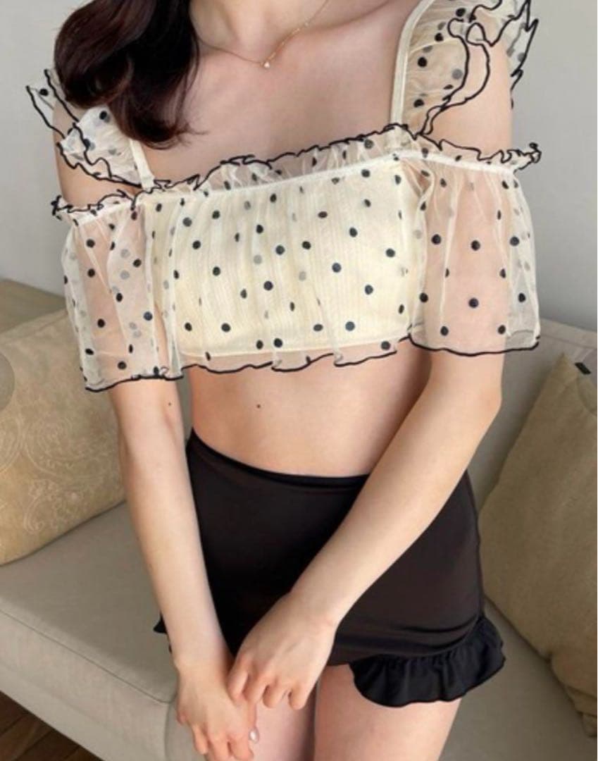 ドット柄フリルオフショル水着セットRili 水着 ドットチュール リリ 完売品