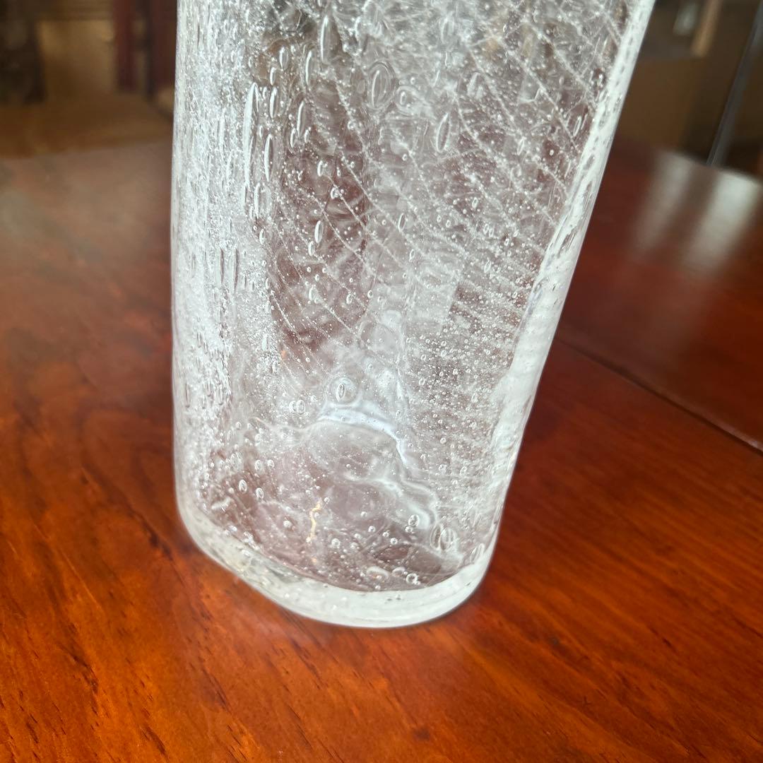 新品◆67 荒川尚也　オーバル花器　大　アワガラス　ストライプ　晴耕社ガラス工房