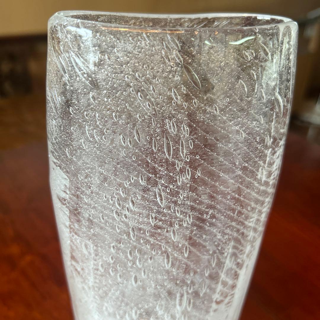 新品◆67 荒川尚也　オーバル花器　大　アワガラス　ストライプ　晴耕社ガラス工房