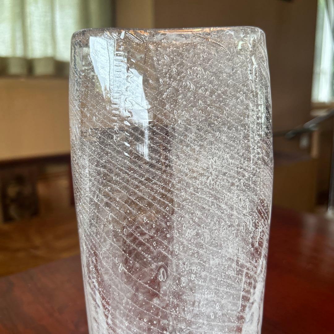 新品◆67 荒川尚也　オーバル花器　大　アワガラス　ストライプ　晴耕社ガラス工房