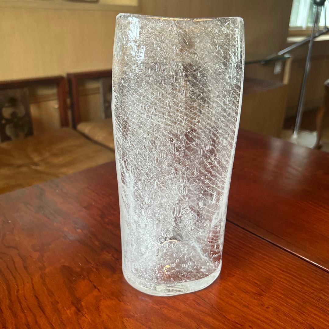 新品◆67 荒川尚也　オーバル花器　大　アワガラス　ストライプ　晴耕社ガラス工房