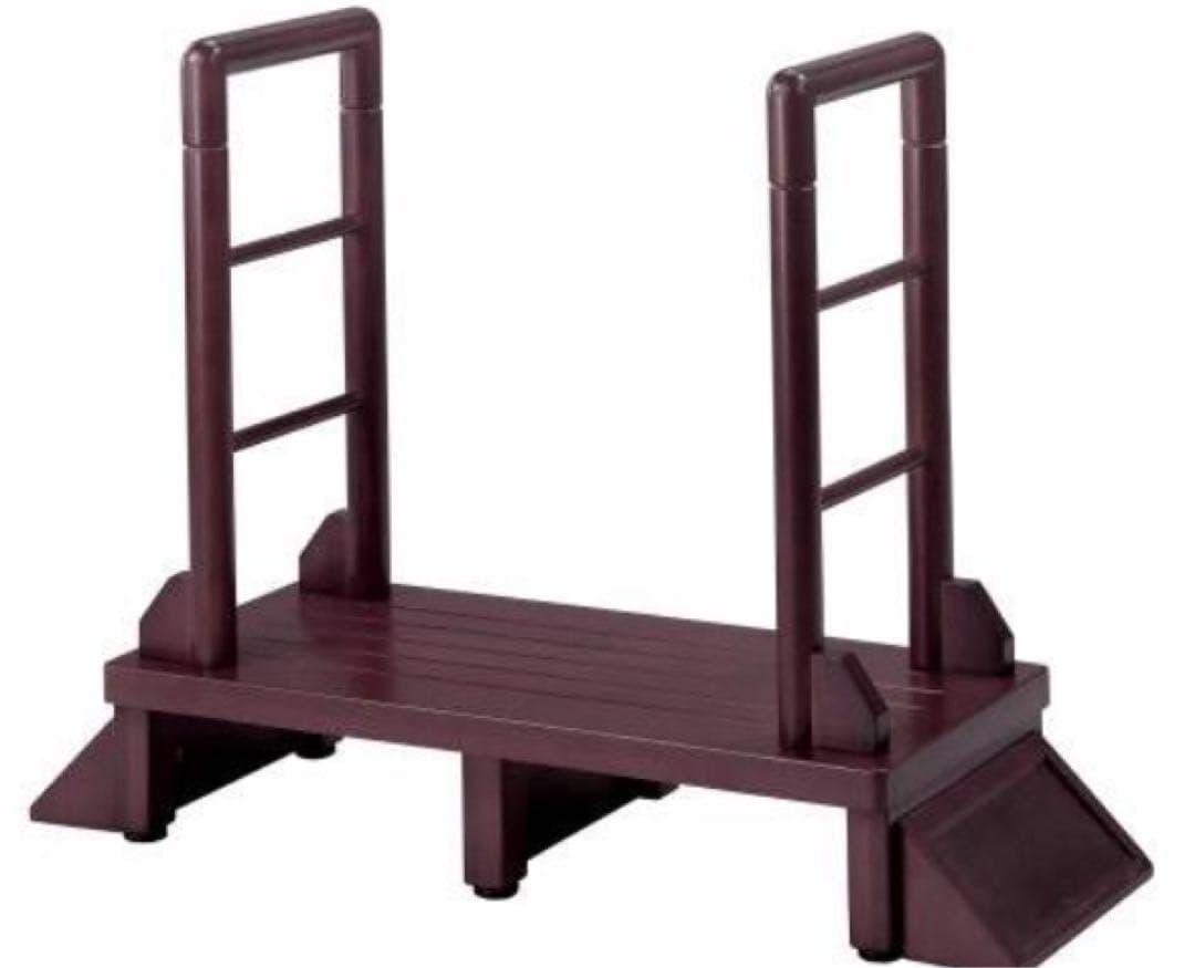 木製両手すり付き玄関台　80cm ダークブラウン　未開封