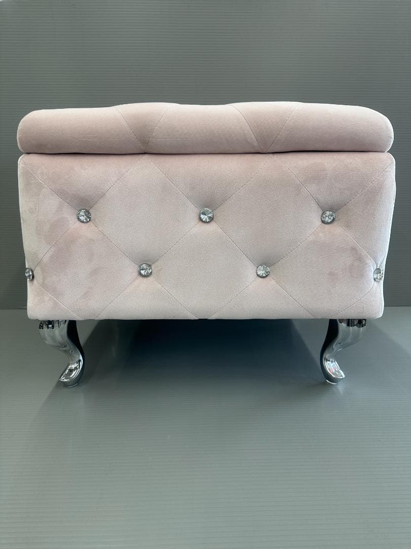 ベルベット＆クリスタルボタン付き オットマン スツール 収納付き ピンク