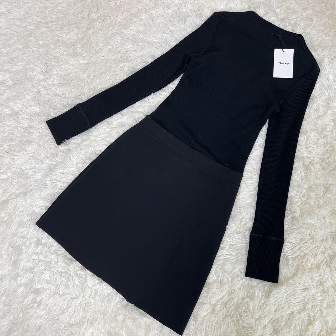 新品タグ付き✨Theory リブニットドッキングミニドレス　ブラック