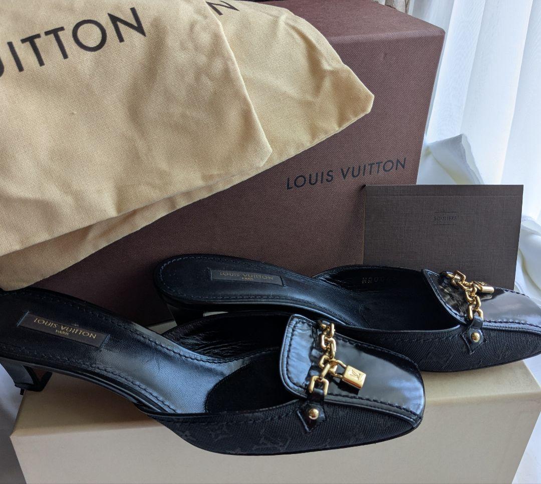 お値下げ）LOUIS VUITTON ブラック チェーンミュール　37.5