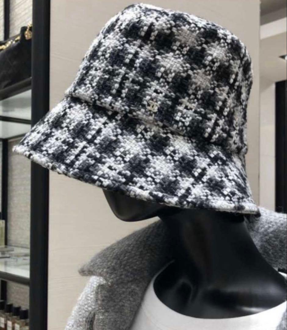 CHANEL ツイード チェック柄 バケットハット Mサイズ