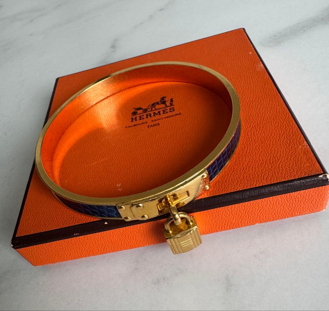 美品 希少 HERMES ゴールド ネイビー バングル