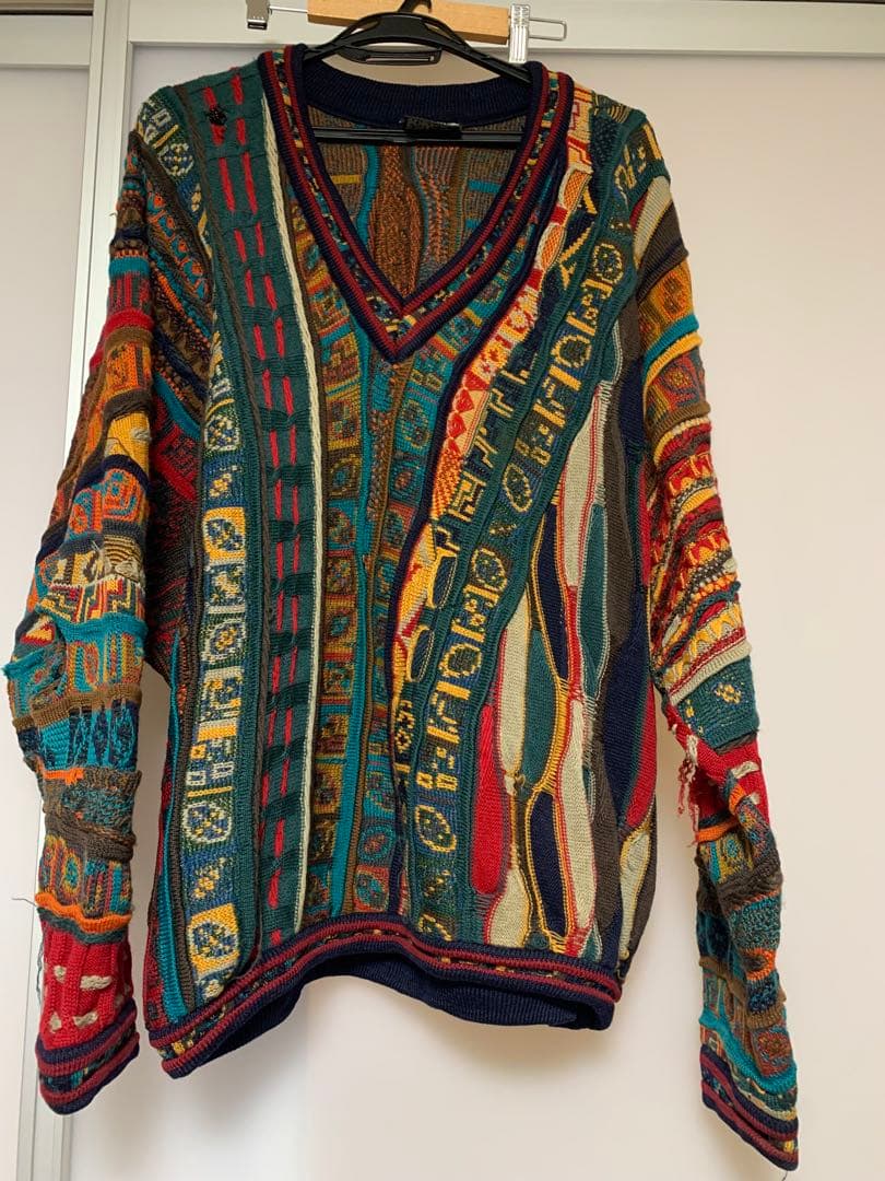 90s COOGI クージー Vネック 3Dニット XL オーストラリア製｜ボロ