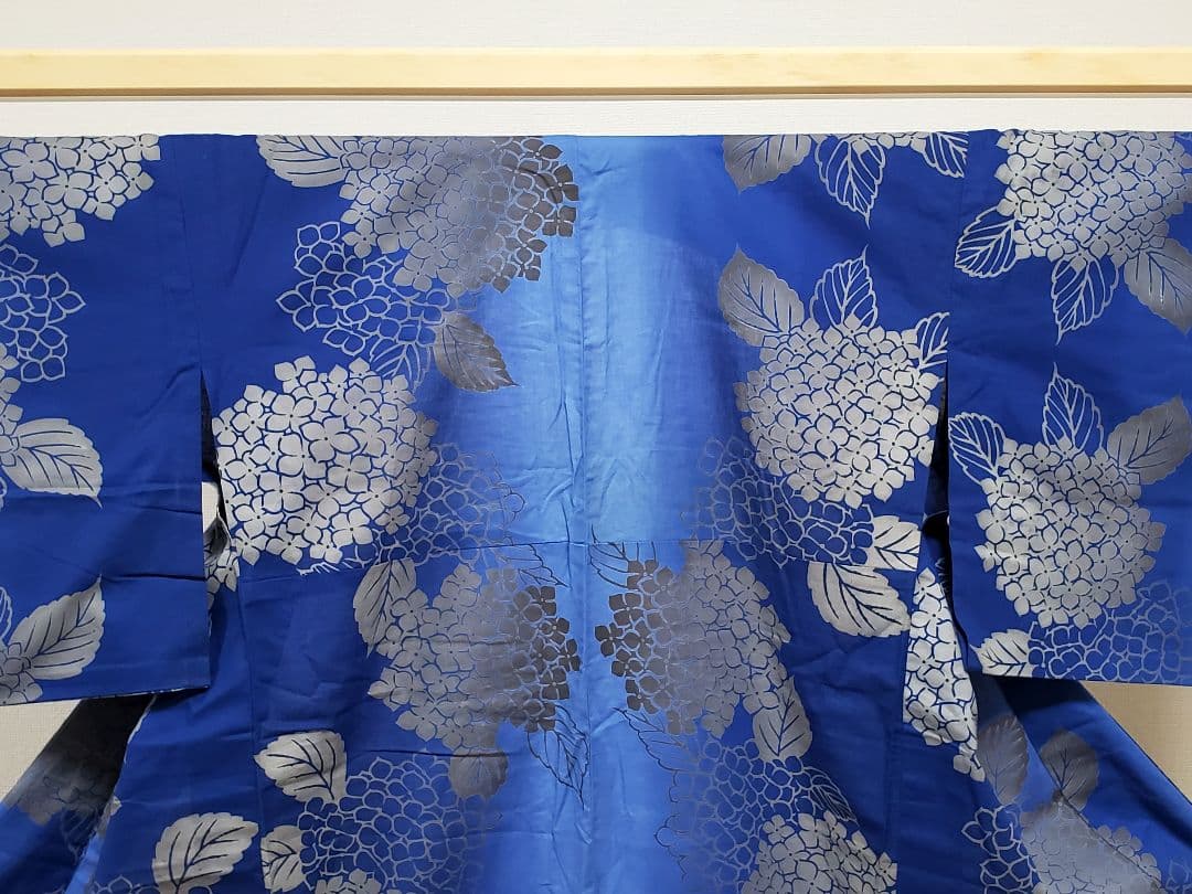 B 竺仙 紫陽花模様 グラデーション 綿 夏物 着物 浴衣・半幅帯 2点セット