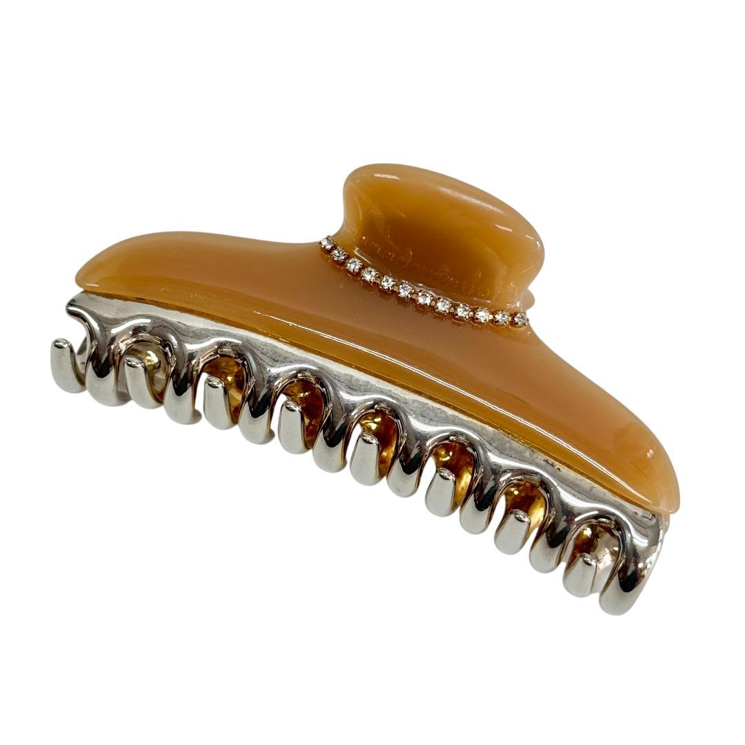 美品 acca ヘアクリップ ラインストーン ピンクベージュ ゴールド