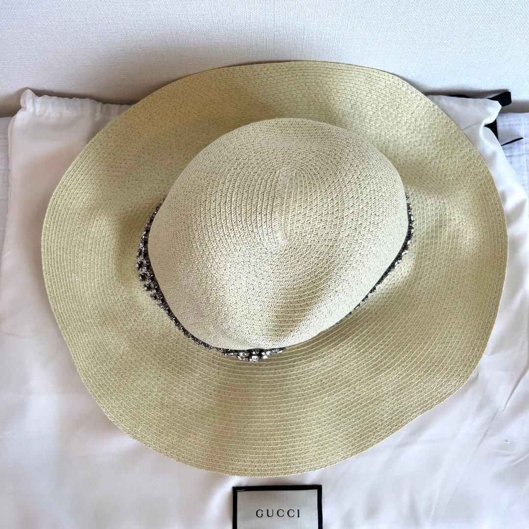 GUCCI グッチ 新品未使用 クリスタルビジューストローハット