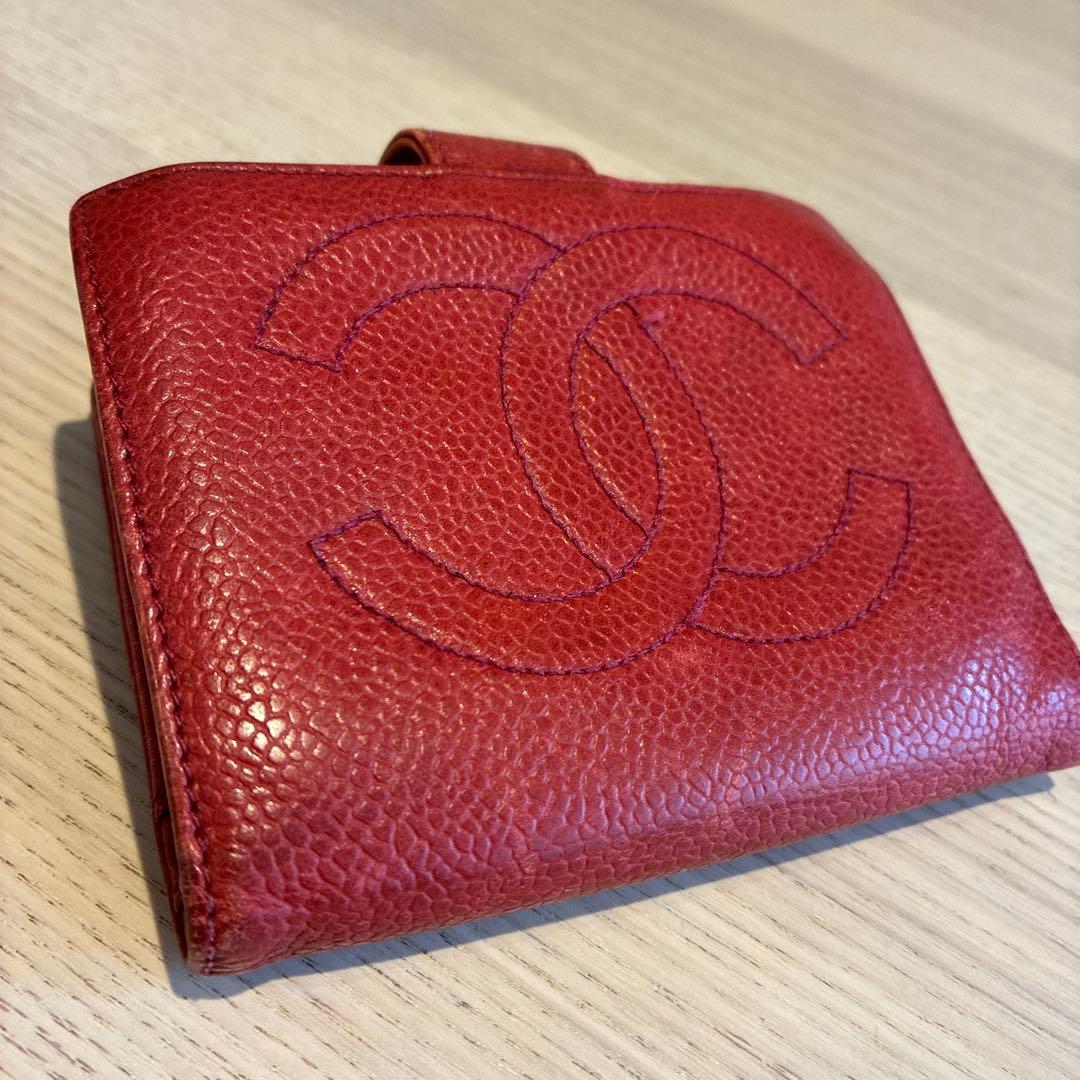 シャネル がま口 財布　赤 ココマーク 二つ折り 正規品