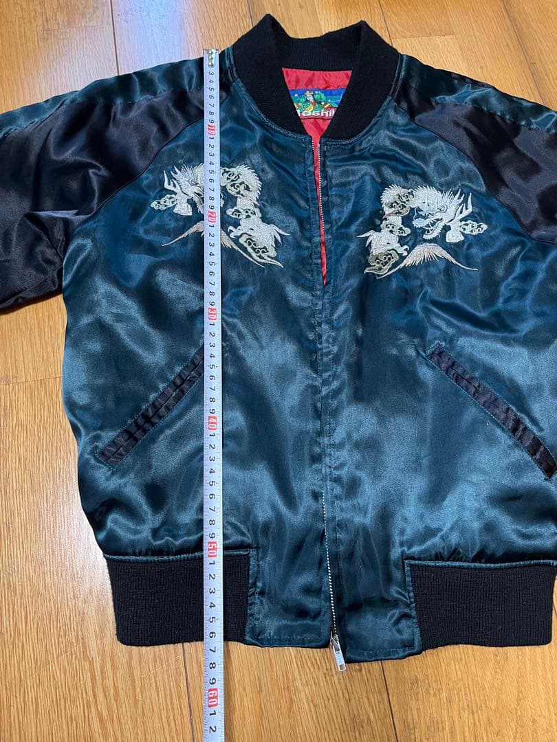 スカジャン ドラゴン刺繍 黒　星姫