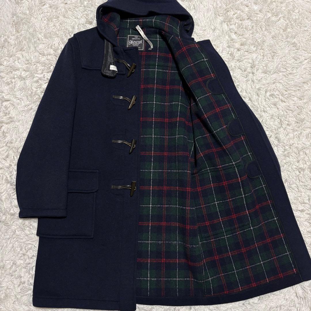 ✨極美品✨グローバーオール ダッフルコート チェック モンティ 英国製 ネイビー