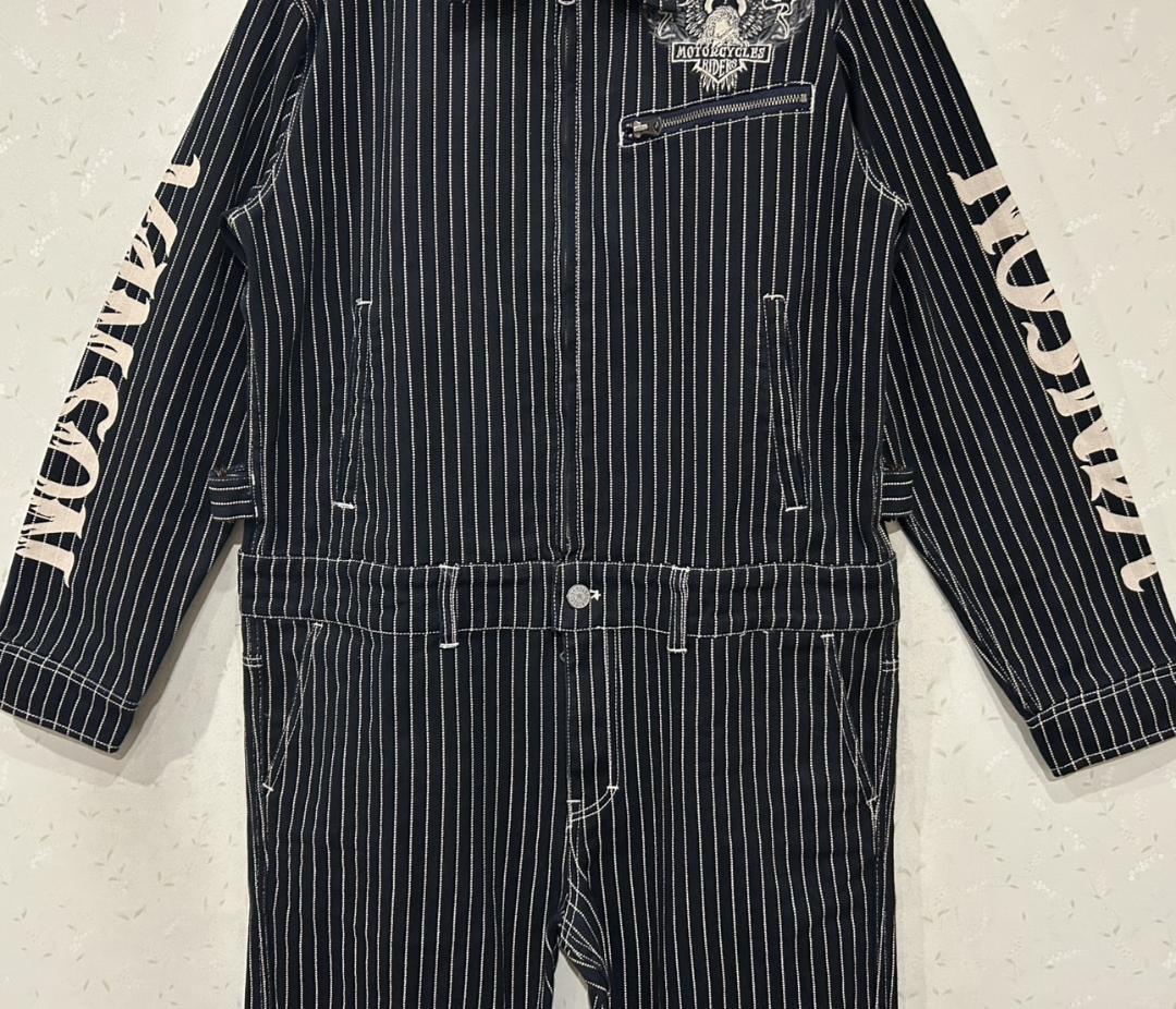 ＊VANSON ウォバッシュ イーグル 刺繍 襟 袖 プリント つなぎ XL