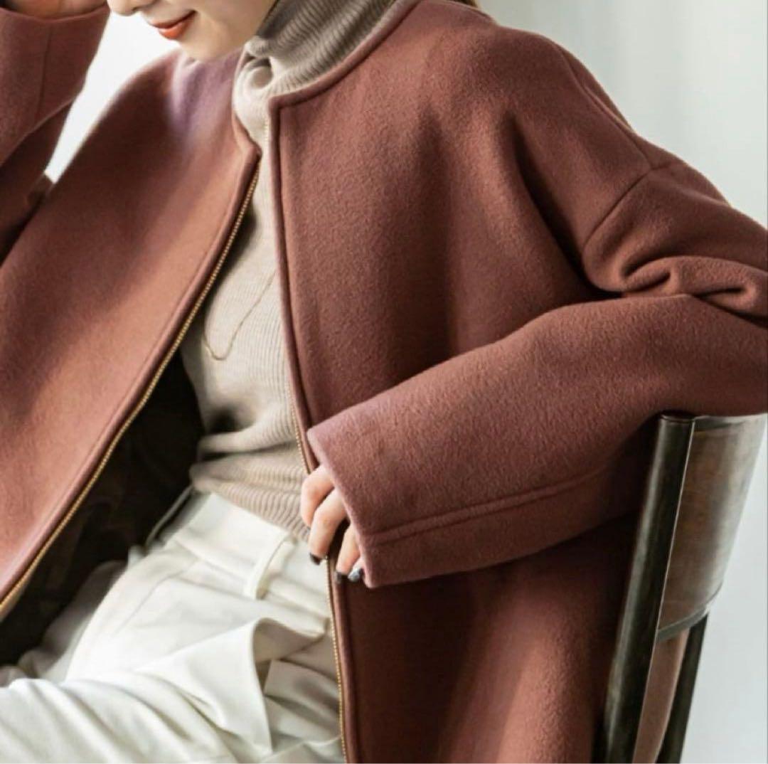 ノーブル 定番 MTRカラーレスジップショートコート ピンクブラウン