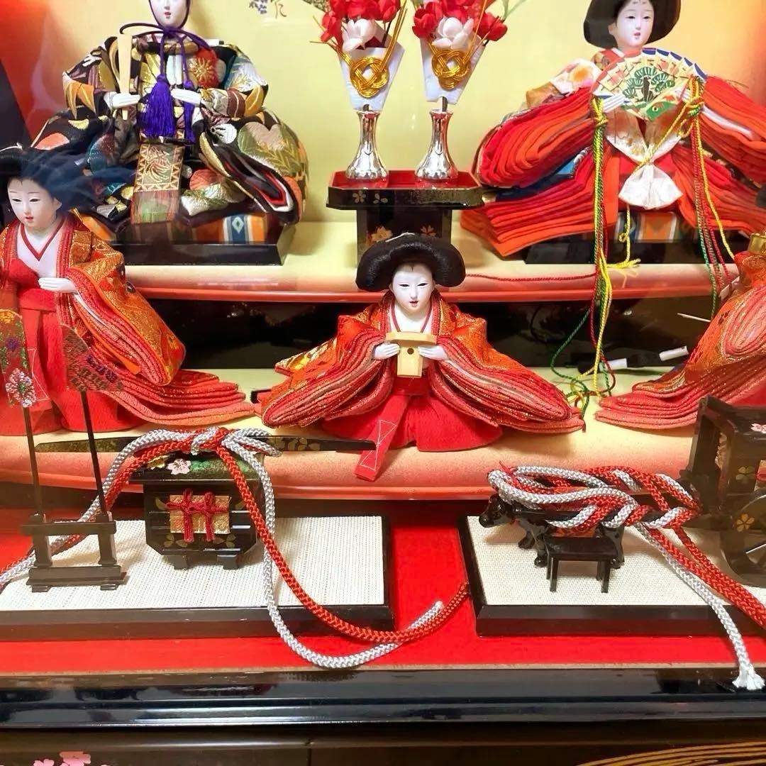 雛人形セット　平安清玉　新上　茶子五人　ガラスケース入り　おひなさま