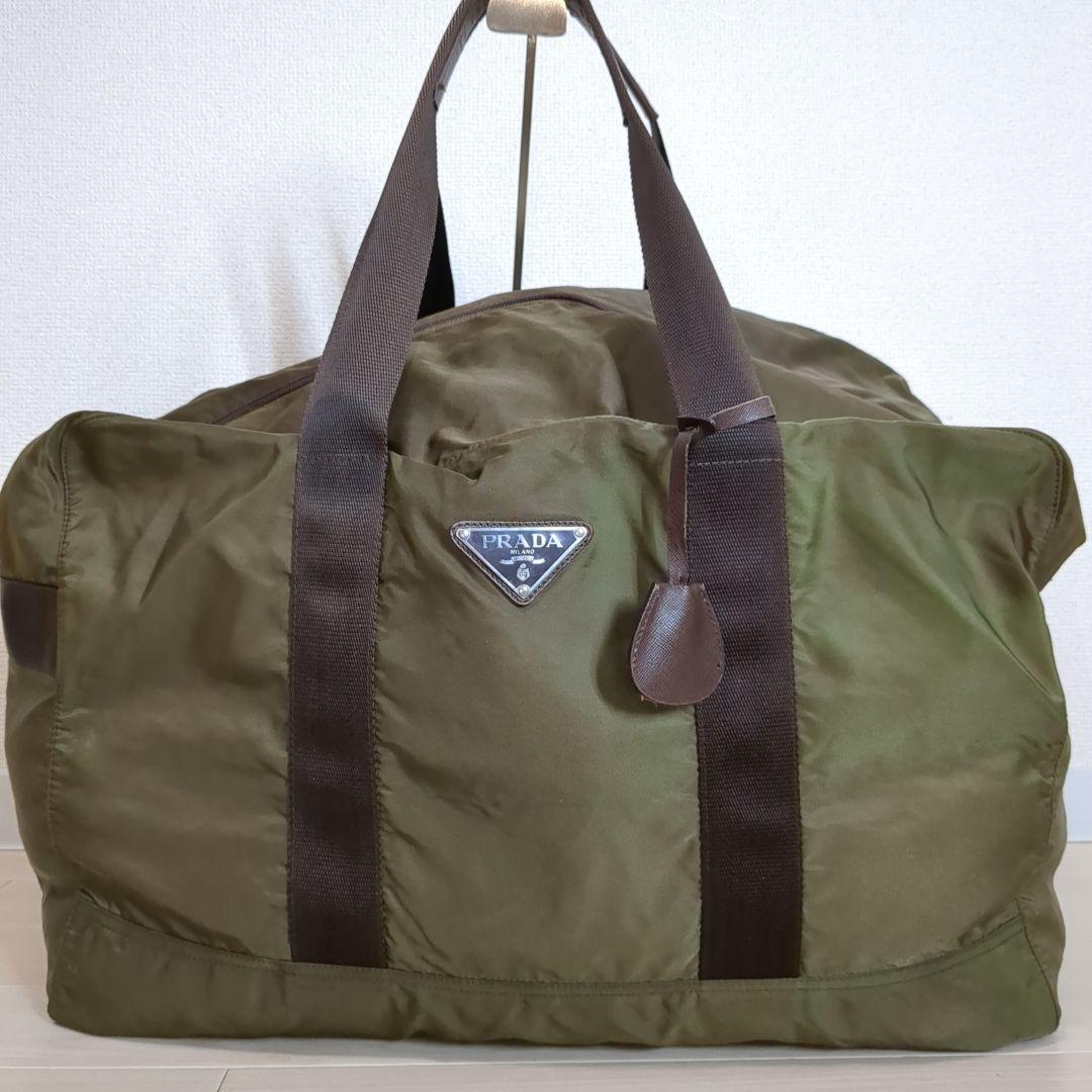 PRADA ボストンバッグ 三角ロゴ テスートナイロン カーキ 希少色 鍵付き