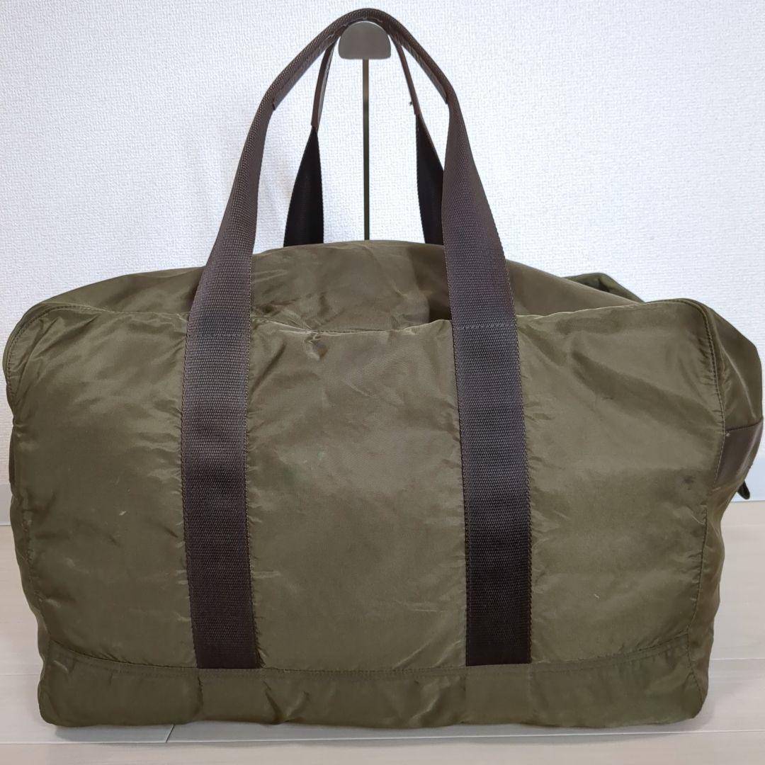 PRADA ボストンバッグ 三角ロゴ テスートナイロン カーキ 希少色 鍵付き