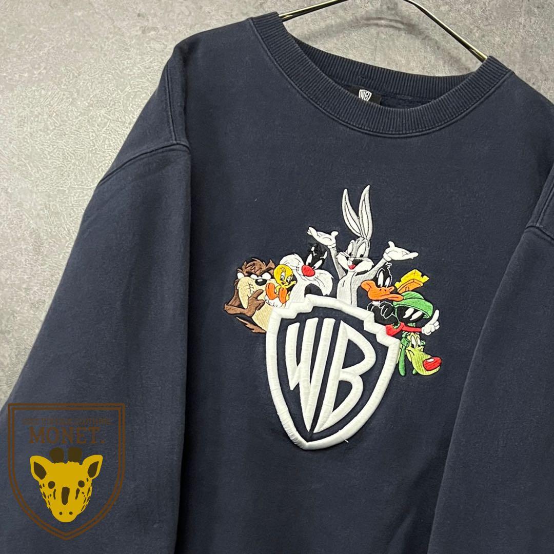 US古着【ルーニー タズマニアンデビル ジップスウェットトレーナー】ネイビー L