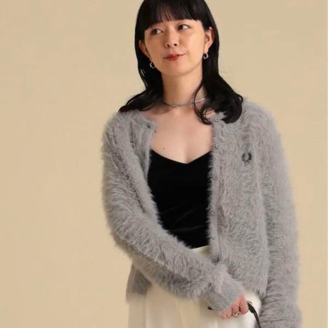 FRED PERRY グレー カーディガン シャギー　モヘア　beams