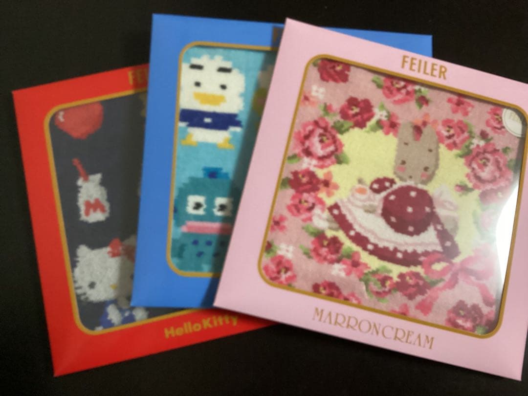 フェイラー サンリオ　キティ　はぴだんぶい　マロンクリーム　ハンカチ　3枚セット