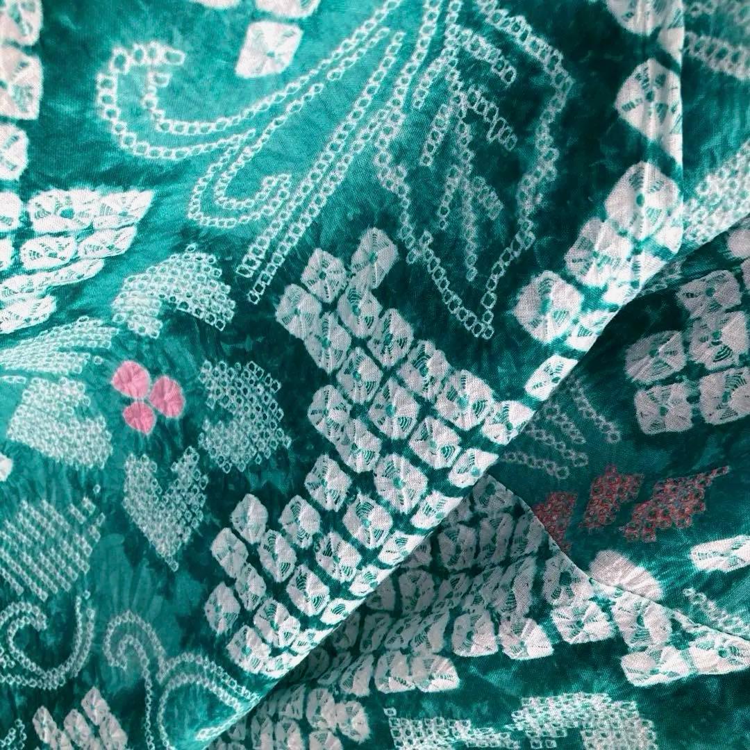 専用なまやつはし様　有松絞り浴衣　蜘蛛絞り　グリーン　花繋ぎ　手縫No.7-12