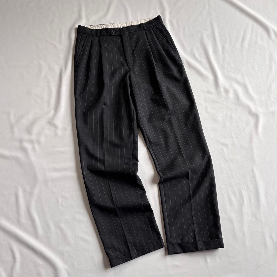 パンツ 90s EURO label 2-tuck stripe wool slacks