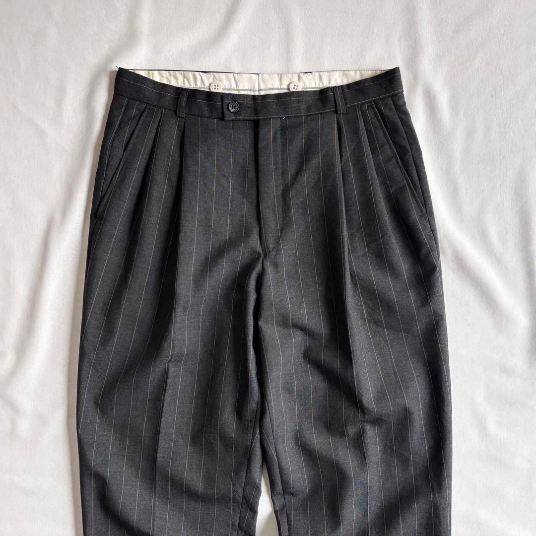 パンツ 90s EURO label 2-tuck stripe wool slacks