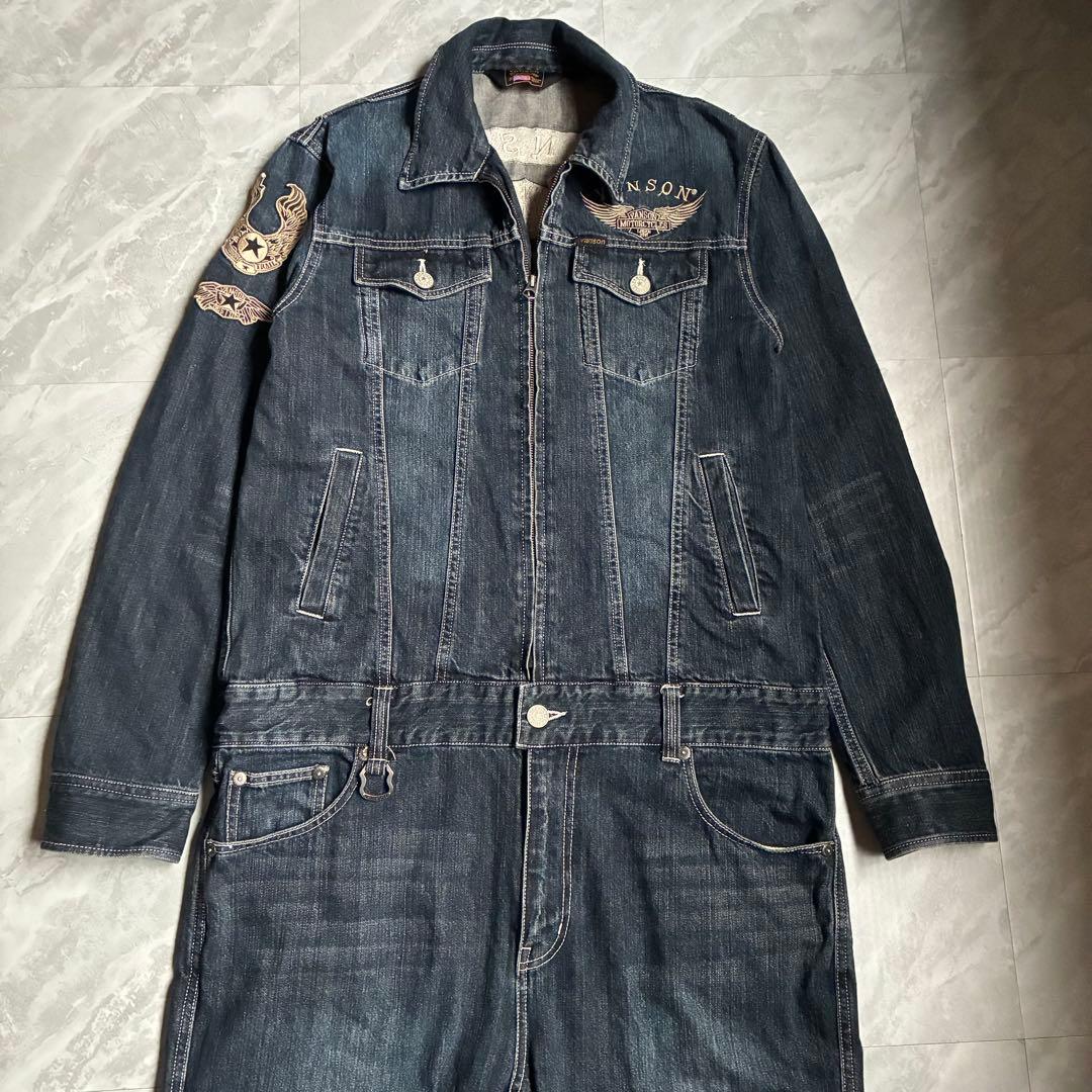VANSON フライングエンブレム 刺繍 ダークデニム オールインワン バイカー