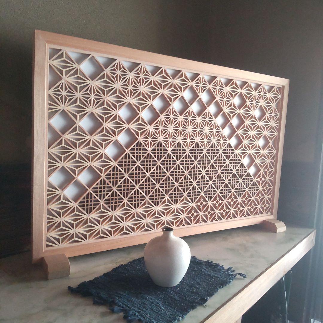 組子 組子細工 富士山 衝立 建具職人 日本 伝統 オブジェ アート 飾り物