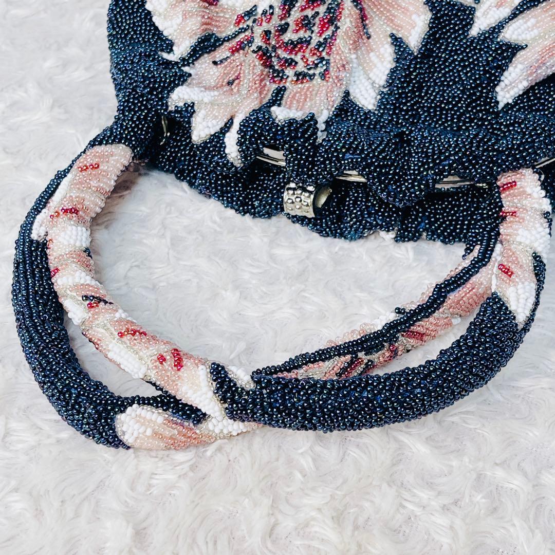 ビーズバッグ 花柄 フラワー ギャザー ハンドバッグ ヴィンテージ レトロ