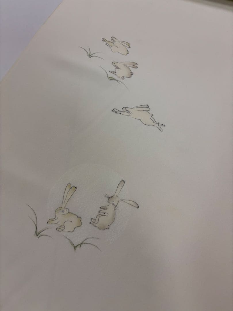 SALE 長襦袢　正絹　精華　手描き　うさぎ柄　クリーム色　新品未仕立て品