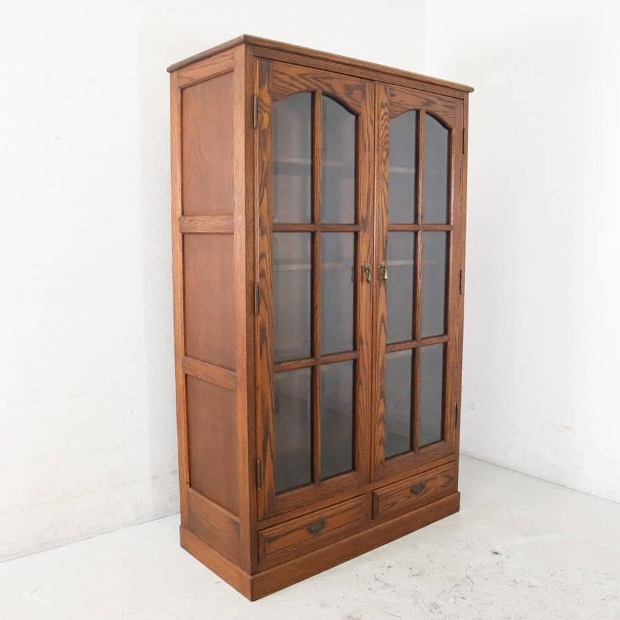 三越ブルージュ オーク材 ガラス扉 キャビネット リビングボード H150cm