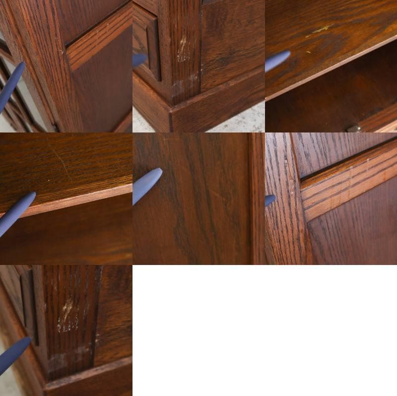 三越ブルージュ オーク材 ガラス扉 キャビネット リビングボード H150cm