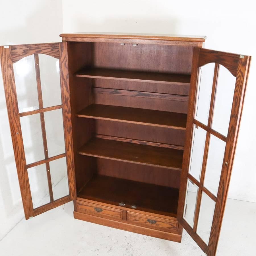 三越ブルージュ オーク材 ガラス扉 キャビネット リビングボード H150cm